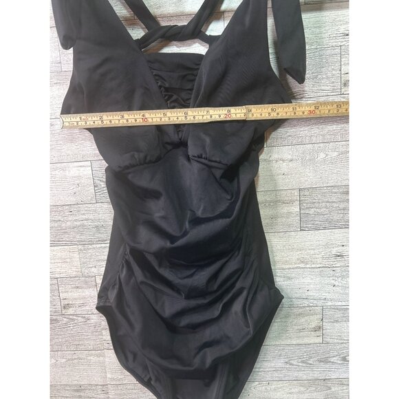 Mod Bod Black‎ Swimsuit Women's size XS Marilyn One-Piece Ruched Design V-Neck - Picture 3 of 7